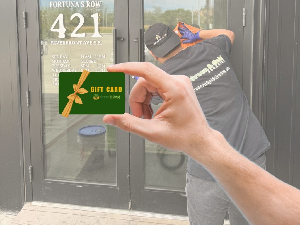 the man holds the gift cards